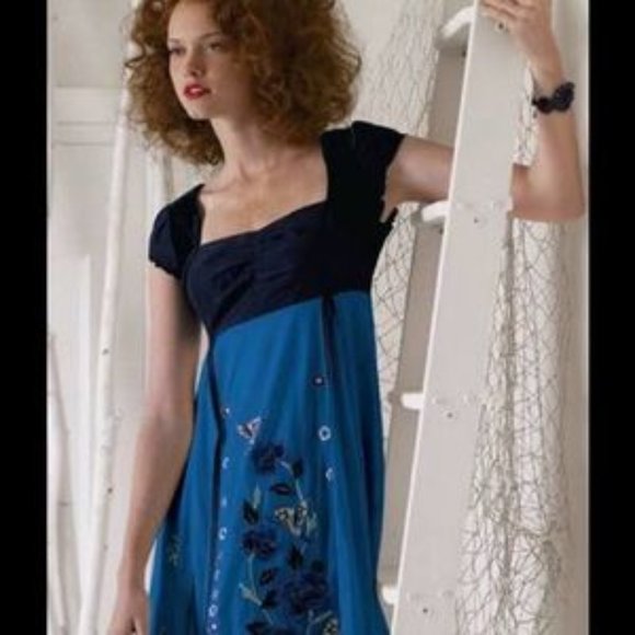 LITHE / ANTHROPOLOGIE Rare Silk Silent Solstice Tie Waist Dress - 6 - Picture 1 of 7